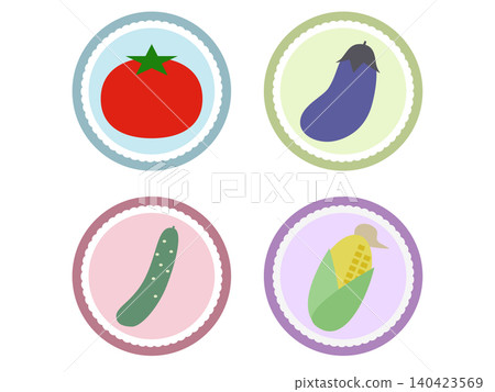 夏季蔬菜圓形貼紙風格圖示集 夏季蔬菜圓形貼紙風格圖示集 140423569