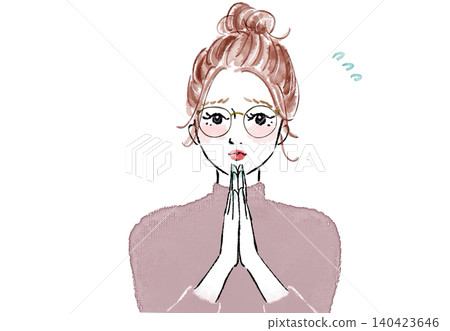 一名女子雙手合十,懇求/道歉。 一名女子雙手合十,懇求/道歉。 140423646