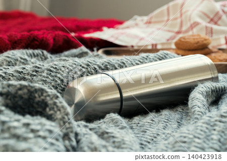 Aluminum metal thermos container bottle close up Aluminum metal thermos container bottle close up 140423918