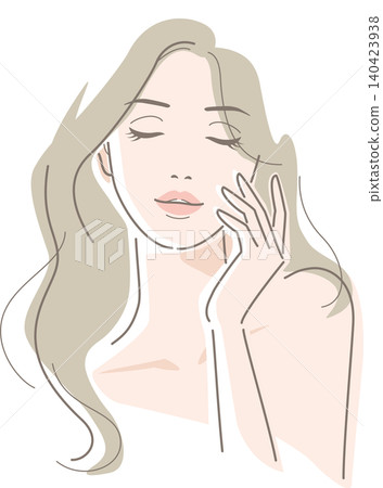 一位長髮女子雙手輕撫臉頰,雙眼緊閉。 一位長髮女子雙手輕撫臉頰,雙眼緊閉。 140423938