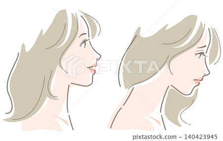 Two types of female profiles: a sad face and a cheerful face. Two types of female profiles: a sad face and a cheerful face. 140423945