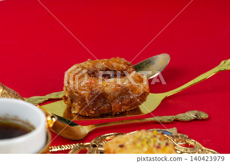 Turkish baklava national dessert served with tea Turkish baklava national dessert served with tea 140423979