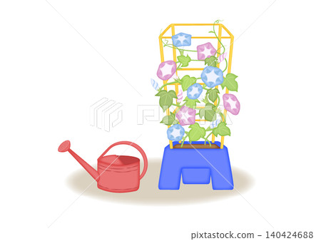An illustration of morning glories in full bloom in a flowerpot. An illustration of morning glories in full bloom in a flowerpot. 140424688