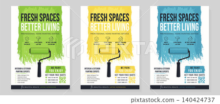 professional painting service flyer template set vector illustration. professional painting service flyer template set vector illustration. 140424737