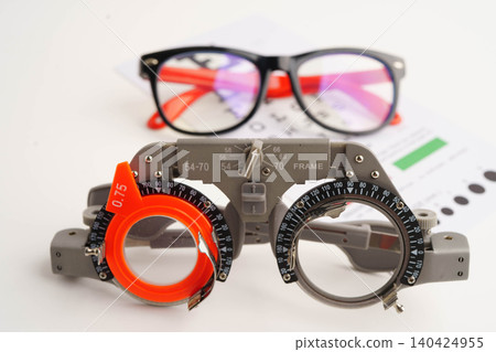 Ophthalmic trial frames to visual acuity eye test. Ophthalmic trial frames to visual acuity eye test. 140424955