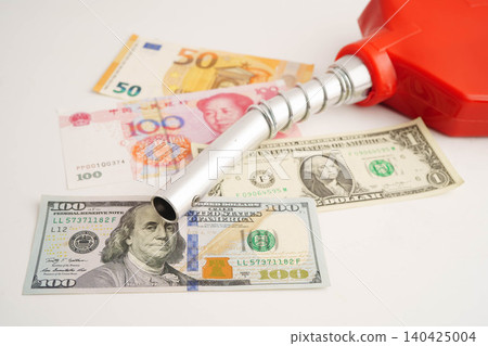 Gas pump, Fuel Nozzle with banknote money for cost energy. 140425004