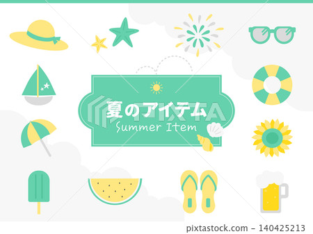 Set of icon illustrations for classic summer items Set of icon illustrations for classic summer items 140425213