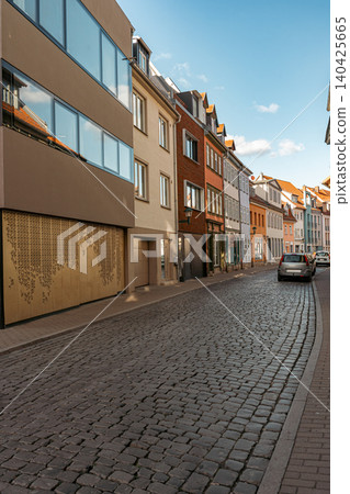 Erfurt, Germany - March 27, 2026. Colorful Old Town Houses on Cobblestone Street Erfurt, Germany - March 27, 2026. Colorful Old Town Houses on Cobblestone Street 140425665