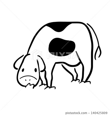 乳牛吃草的插圖 | 線畫，乳牛養殖，農業 140425809