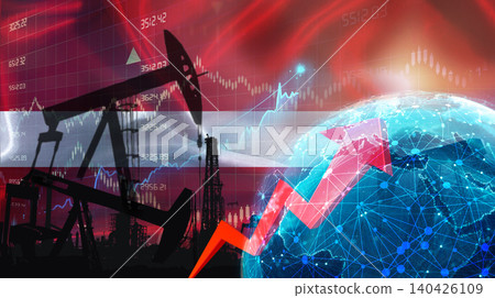 Global oil growth with Latvian flag. International oil exports with Latvia flag on the economic chart Global oil growth with Latvian flag. International oil exports with Latvia flag on the economic chart 140426109