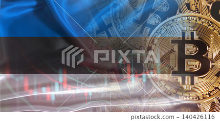 Bitcoin cryptocurrency with Estonian flag. Investors in Blockchain Technology with Estonia flag background Bitcoin cryptocurrency with Estonian flag. Investors in Blockchain Technology with Estonia flag background 140426116