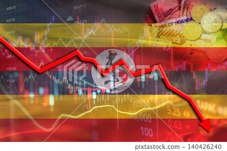 Uganda financial fall on economy market. Ugandan financial crisis on economic graph Uganda financial fall on economy market. Ugandan financial crisis on economic graph 140426240