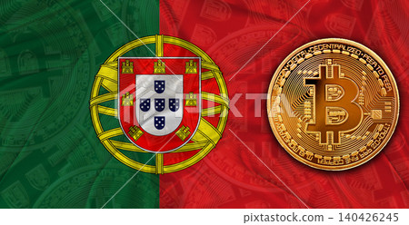 Investors in Blockchain Technology with Portuguese flag in the background. Bitcoin cryptocurrency with Portugal flag Investors in Blockchain Technology with Portuguese flag in the background. Bitcoin cryptocurrency with Portugal flag 140426245