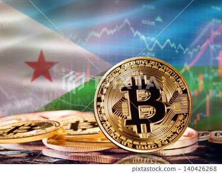 Bitcoin with Djiboutian flag in the background. Investors in cryptocurrency and Blockchain Technology in Djibouti, Concept Bitcoin with Djiboutian flag in the background. Investors in cryptocurrency and Blockchain Technology in Djibouti, Concept 140426268