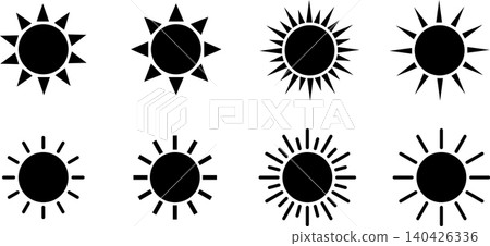 太陽、夏天、陽光、太陽系、日落的圖示插圖。 太陽、夏天、陽光、太陽系、日落的圖示插圖。 140426336