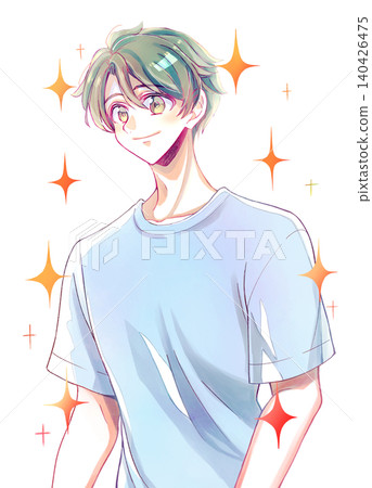 A man in a short-sleeved T-shirt; summer; sparkly. A man in a short-sleeved T-shirt; summer; sparkly. 140426475