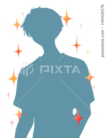 A man in a short-sleeved T-shirt; summer; sparkly silhouette. A man in a short-sleeved T-shirt; summer; sparkly silhouette. 140426476