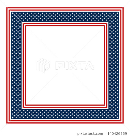 American flag pattern, a square shaped border and frame with stars and stripes pattern, in the colors red, white and blue, elements of the national flag of the United States. Illustration. Vector American flag pattern, a square shaped border and frame with stars and stripes pattern, in the colors red, white and blue, elements of the national flag of the United States. Illustration. Vector 140426569