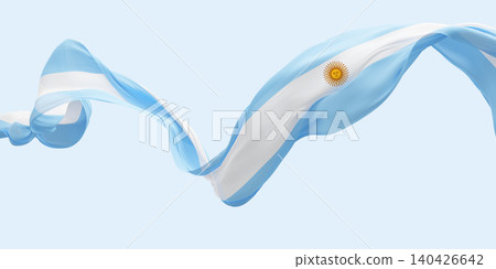 Argentina flag flowing isolated on light blue background with copy space 3D render Argentina flag flowing isolated on light blue background with copy space 3D render 140426642
