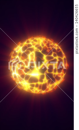Glowing molten energy orb with lava-like surface patterns and radiant heat, isolated against a dark purple background Glowing molten energy orb with lava-like surface patterns and radiant heat, isolated against a dark purple background 140426655
