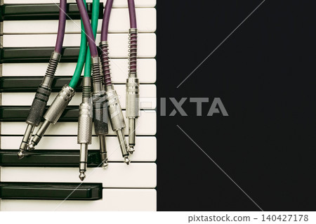Piano synth keyboard keys and cables with jacks for connection 140427178