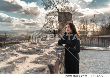 Adult Woman at Historic Stone Ruins Adult Woman at Historic Stone Ruins 140427209
