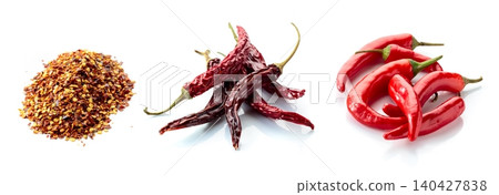 Red hot chili peppers isolated on a white background. 140427838