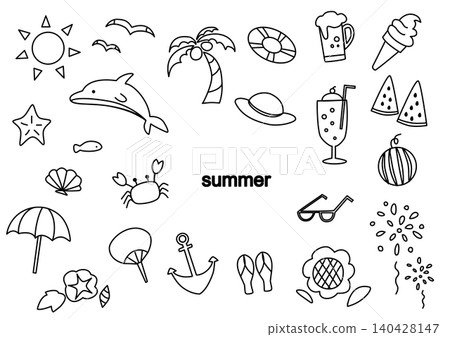 Simple line art icon set for summer Simple line art icon set for summer 140428147