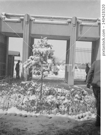 Vintage photograph, 1937-1945, Republic of China during the Second Sino-Japanese War, a checkpoint in a building in Nanjing or Shanghai during winter. Vintage photograph, 1937-1945, Republic of China during the Second Sino-Japanese War, a checkpoint in a building in Nanjing or Shanghai during winter. 140428320