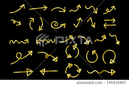 Set of gold hand-drawn arrows - Stylish frame and web design material 140428407