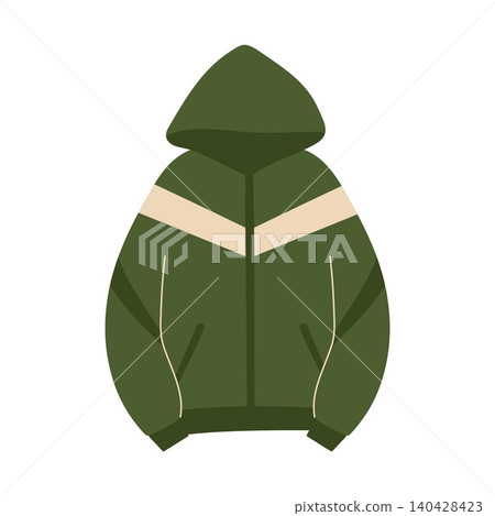 Green autumn sport jacket with hoodie flat vector illustration Green autumn sport jacket with hoodie flat vector illustration 140428423