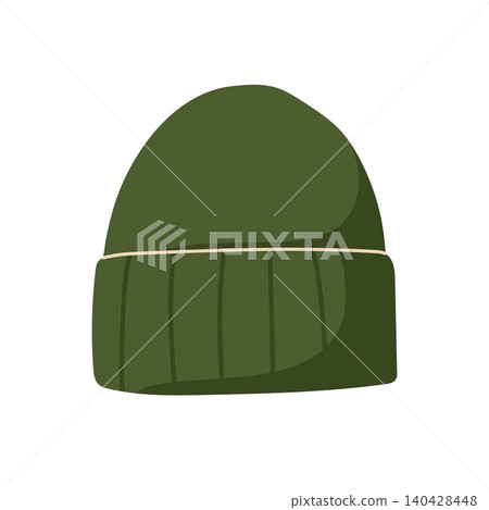 Green knitted beanie hat for cold autumn weather vector Green knitted beanie hat for cold autumn weather vector 140428448