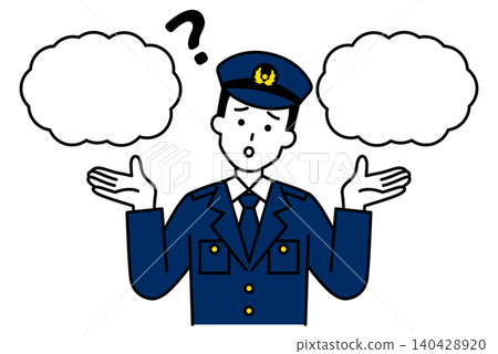 A male police officer is torn between two options. A male police officer is torn between two options. 140428920