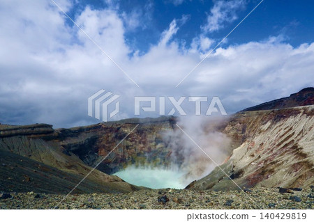 The crater of Mt. Aso that raises the eruption The crater of Mt. Aso that raises the eruption 140429819