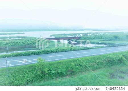 Wetlands shrouded in fog 140429834