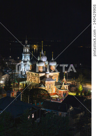 Church of the Resurrection of Christ on the wilderness in Kostroma in the night. Church of the Resurrection of Christ on the wilderness in Kostroma in the night. 140429908