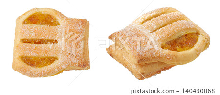 Puff pastry filled with jam isolated on white background. Top view. Flat lay Puff pastry filled with jam isolated on white background. Top view. Flat lay 140430068