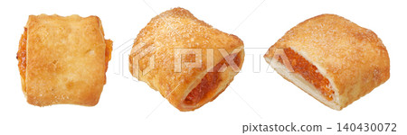 Puff pastry filled with jam isolated on white background. Top view. Flat lay Puff pastry filled with jam isolated on white background. Top view. Flat lay 140430072