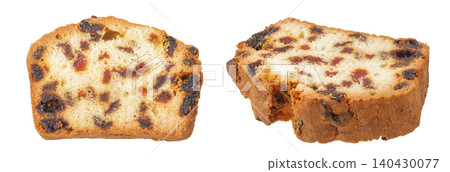 Cake with raisins isolated on a white background. Top view. Flat lay Cake with raisins isolated on a white background. Top view. Flat lay 140430077