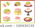 Hina Matsuri (Girls' Day) Japanese sweets set: Sakura mochi, Hishi mochi, Sanshoku dango (three-colored dumplings) - Illustration - Spring event materials 140430139