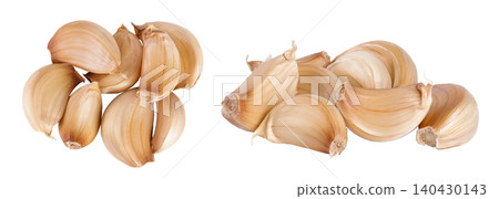 garlic cloves isolated on white background close up. Top view. Flat lay. garlic cloves isolated on white background close up. Top view. Flat lay. 140430143