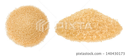 pile of brown granulated sugar isolated on white background. Top view, flat lay pile of brown granulated sugar isolated on white background. Top view, flat lay 140430173