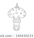 Festive bauble in form of mushroom Christmas tree decor doodle outline hand drawn simple vector illustration for winter holidays seasonal greeting card, invitation, sticker, line art clipart 140430233