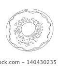 Donut simple hand drawn doodle illustration, linear sweet food element, baked tasty dessert for modern cafe menu design, cute stickers, and food coloring pages 140430235