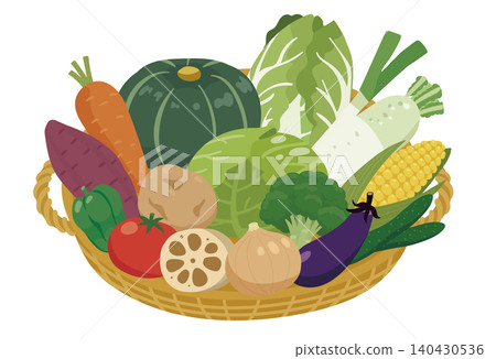 Vector illustration of fresh vegetables in a basket with a handle. Vector illustration of fresh vegetables in a basket with a handle. 140430536