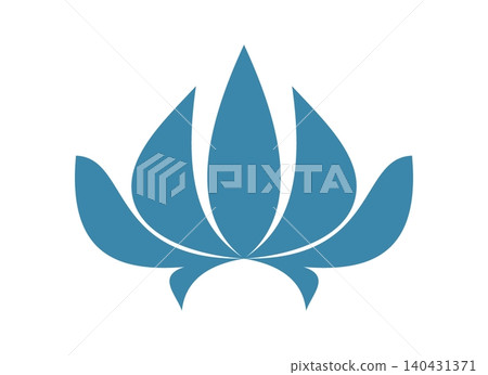 abstract flower with leaves simple icon, Blue lotus flower silhouette logo, Symmetrical floral design graphic, Styled water lily symbol abstract flower with leaves simple icon, Blue lotus flower silhouette logo, Symmetrical floral design graphic, Styled water lily symbol 140431371