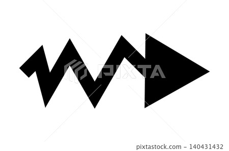 Zigzag body right arrow icon, Lightning style arrow symbol, Sharp wave directional graphic, Angular pointer element Zigzag body right arrow icon, Lightning style arrow symbol, Sharp wave directional graphic, Angular pointer element 140431432