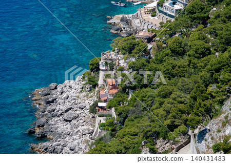 Beautiful coastline in Marina Piccola, Capri. Aerial view Beautiful coastline in Marina Piccola, Capri. Aerial view 140431483