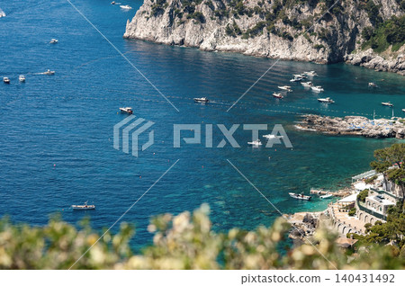 Beautiful coastline in Marina Piccola, Capri. Aerial view 140431492