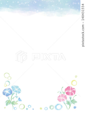 柔和的水彩手繪牽牛花，藍色背景 - 直式版 140431554